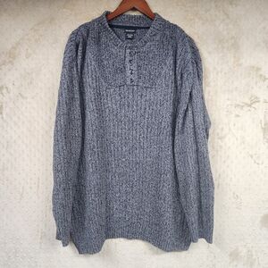 Men Big Tall Northcrest Charcoal Black Cable Knit Henley Sweater XXXL Tall 3XLT